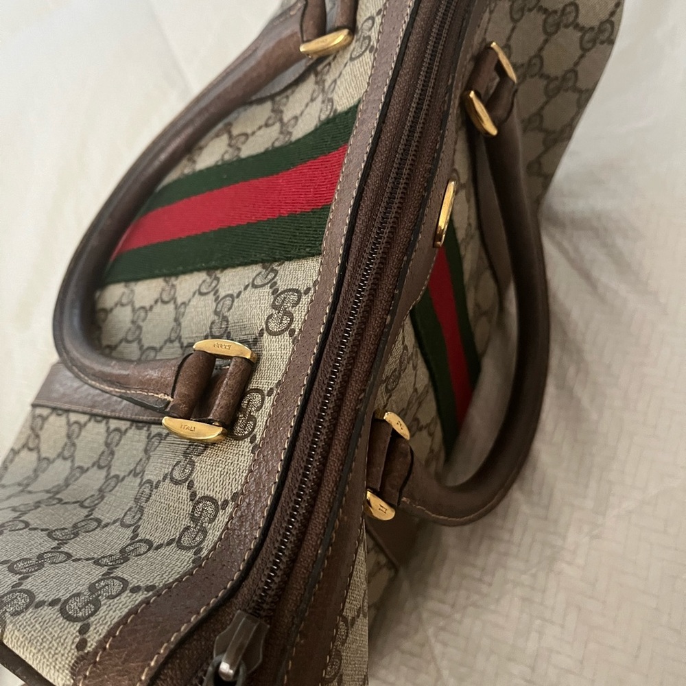 Gucci Boston Brown color Green & Red Web GG monogram Bag - Picture 9 of 9